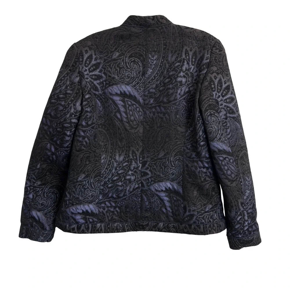 Coldwater Creek Womens Navy Blue Black Paisley Brocade Open‎ Front Jacket S 6-8